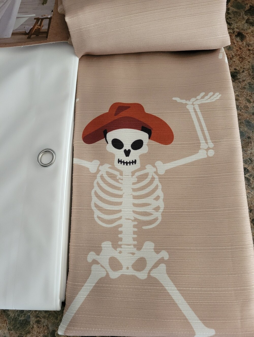 New Wrangler Shower Curtain Set Skeleton Brown Cowboy Hat Fall Holloween Rodeo